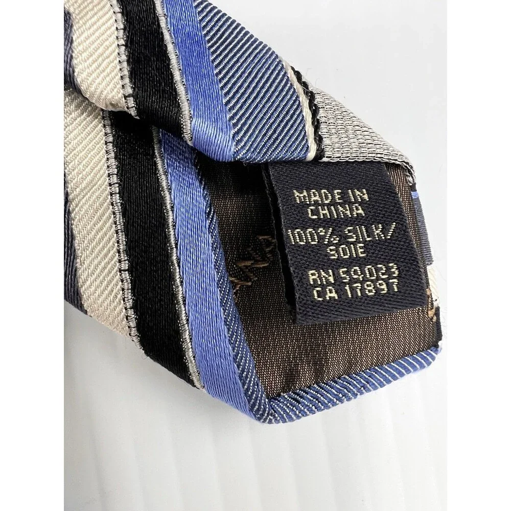 Banana Republic 100% Silk Men’s Tie Navy Blue Gray Black Ivory Striped 55.5”